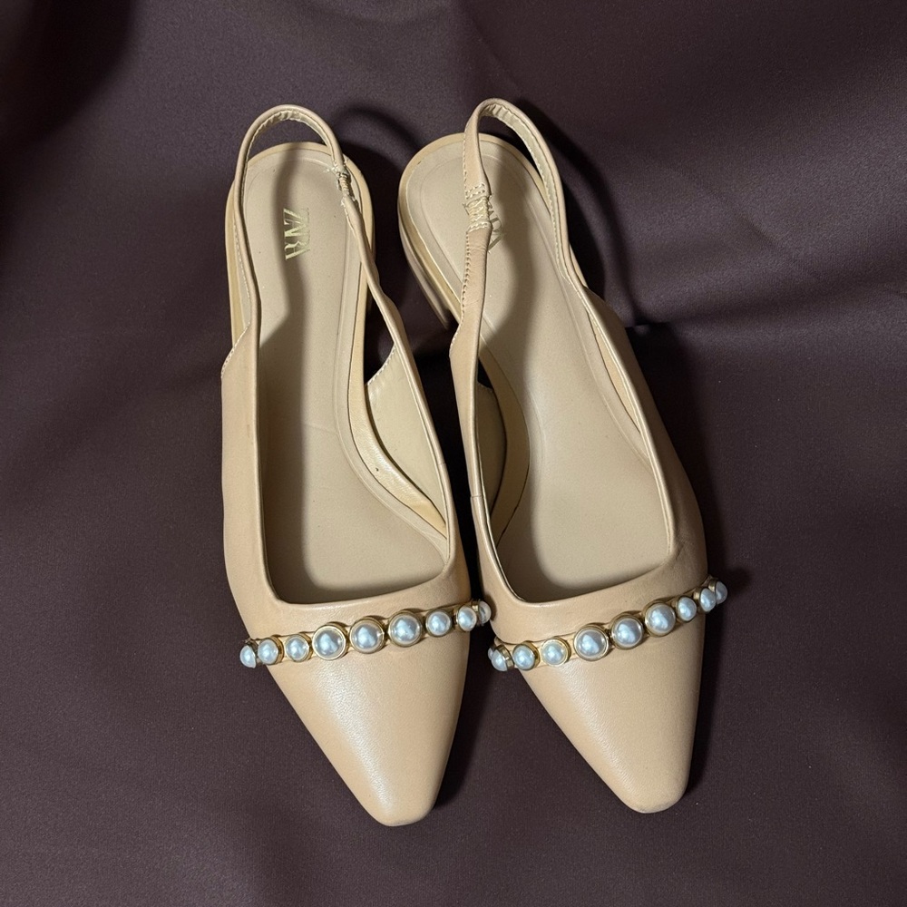 Zara Cream Slingback Heels with Pearl Accents